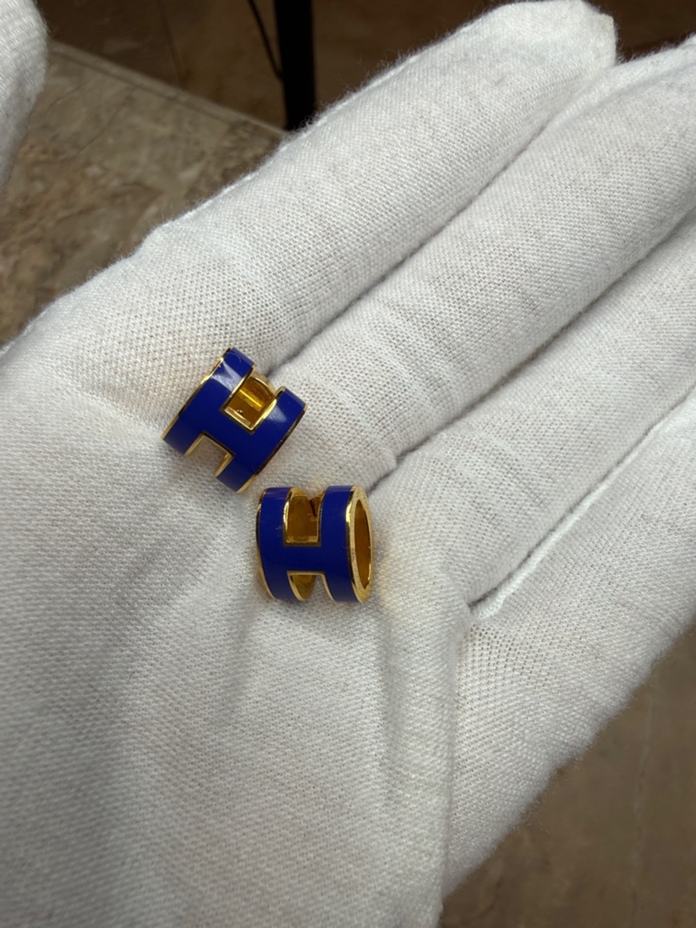 Hermes Cobalt Blue and Gold H Motif Enamel Clip-On Earrings